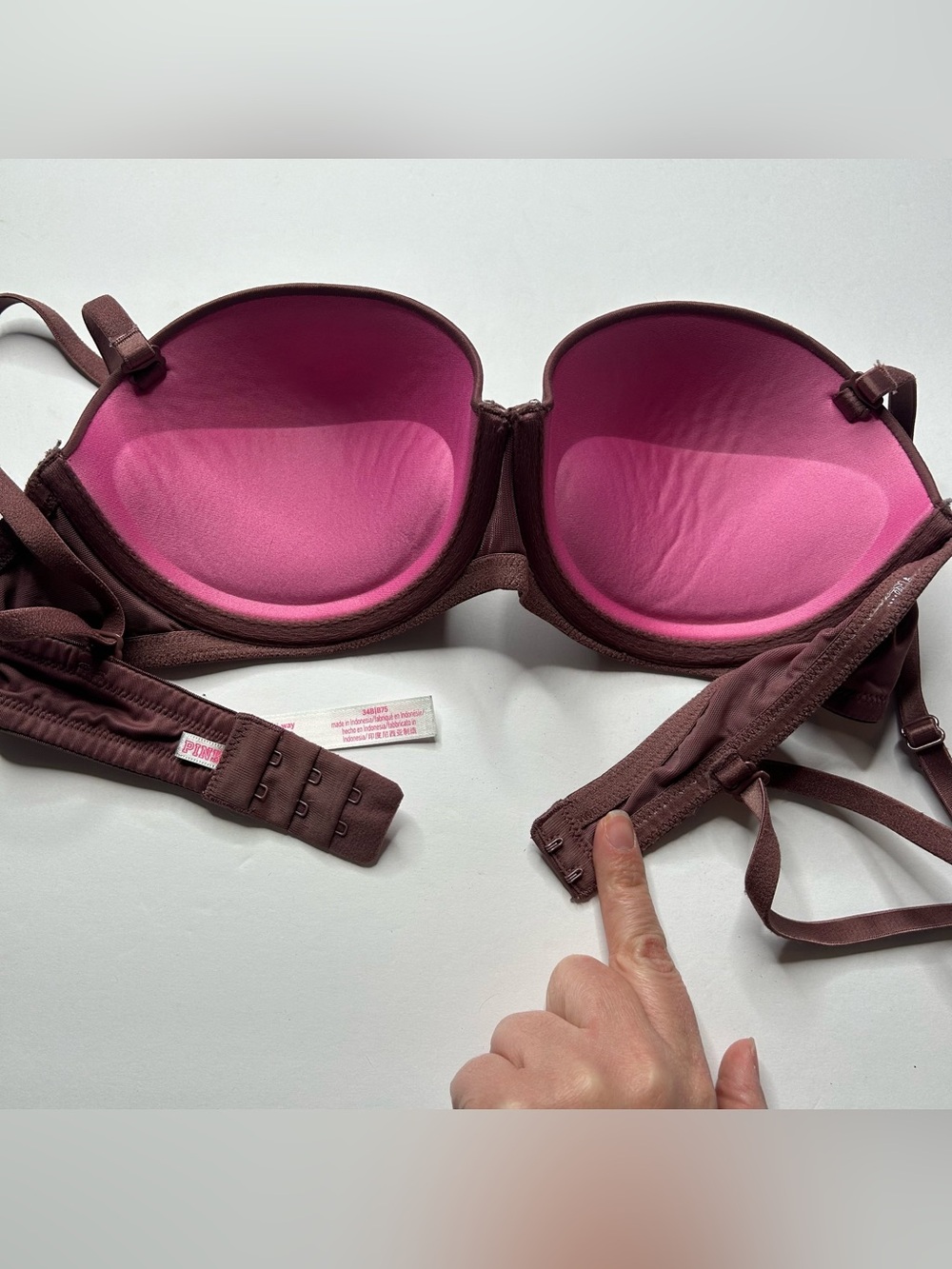 Pink Victoria’s Secret Strapless Convertible Push up Bra 34B - Brown - Picture 2 of 4